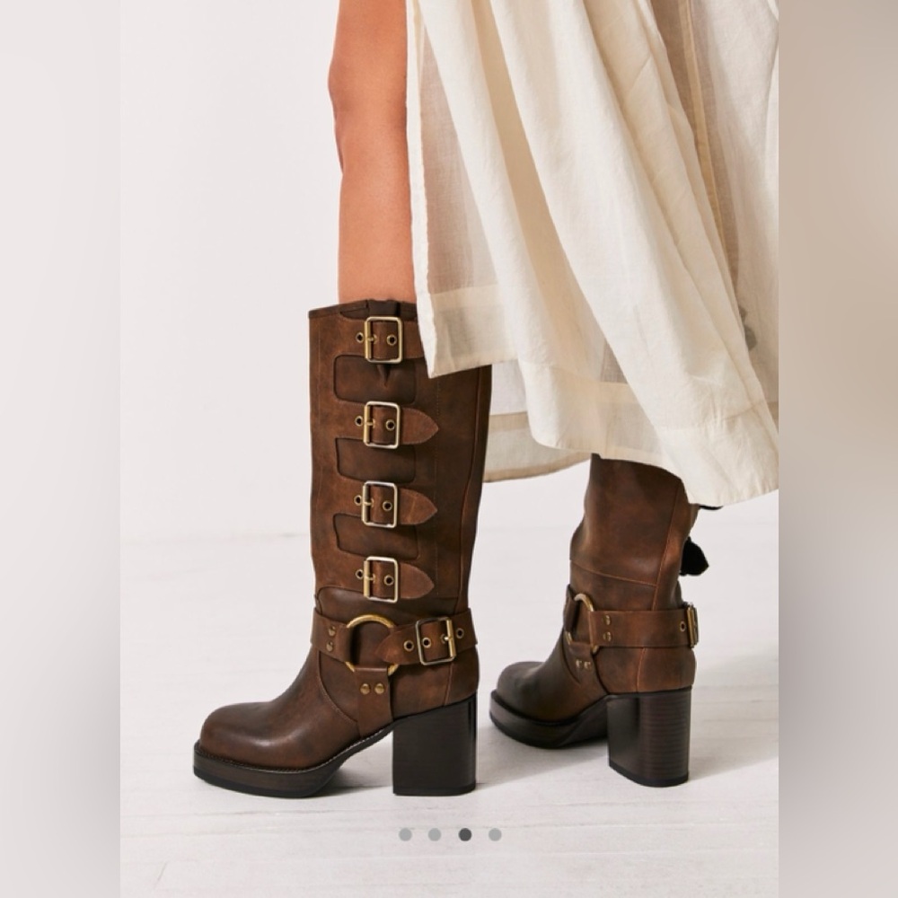 Free People Dark Brown Buckled Heeled Boots